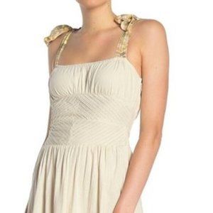 Free People Women's Beige Tie Shoulder Square Neck Casual Maxi Dress - Size 6